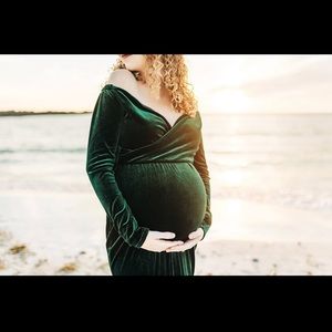 emerald velvet maternity gown